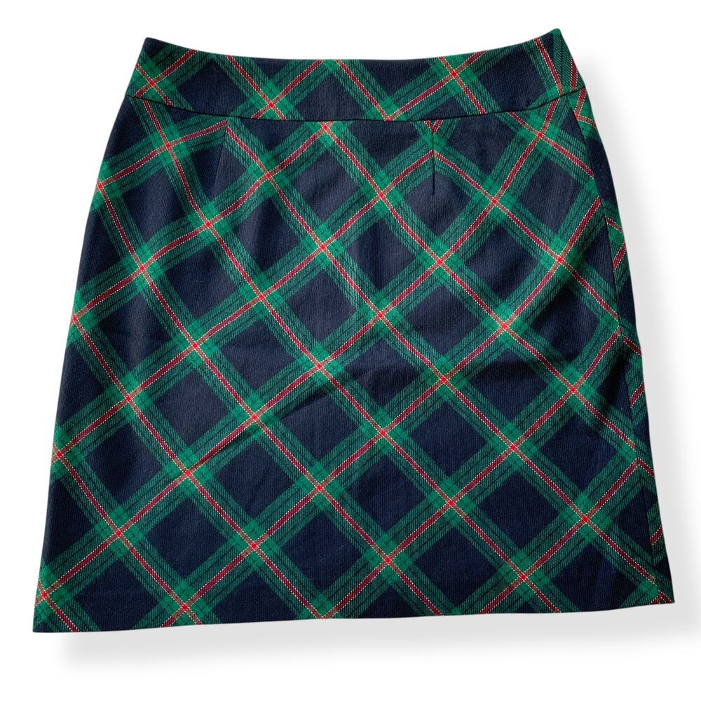 Talbots women's green black plaid wool blend knee length mini skirt US 10 - Picture 2 of 5